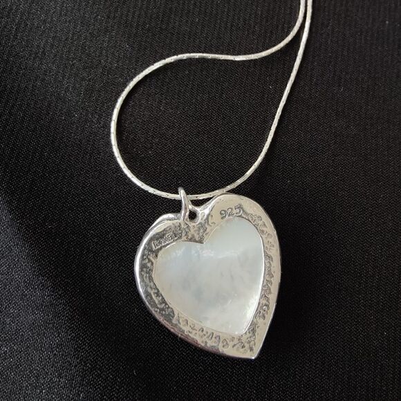 Sterling Silver  Heart Shaped Genuine Mother of Pearl Necklace - Picture 10 of 13